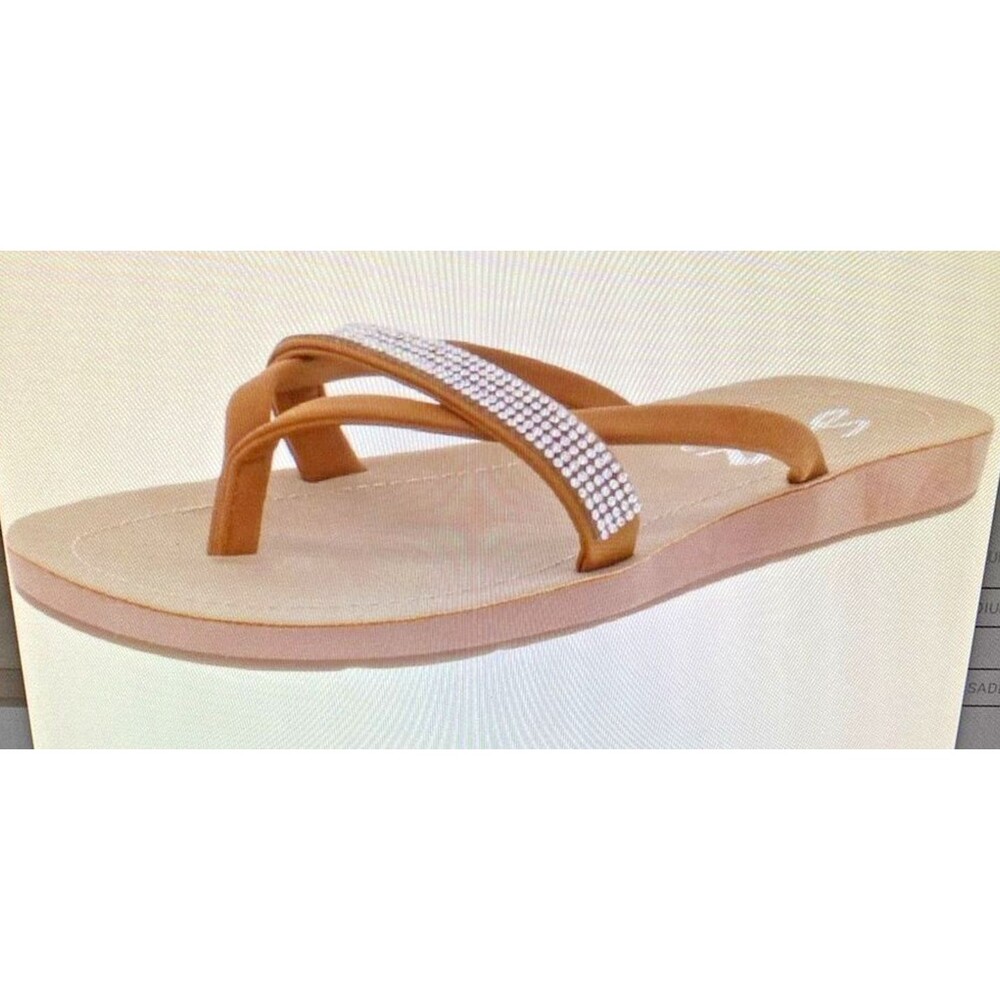 Seven7 Bondi Saddle Color Sz 10 Faux Leather Rhinestones Year Round Easy Thongs